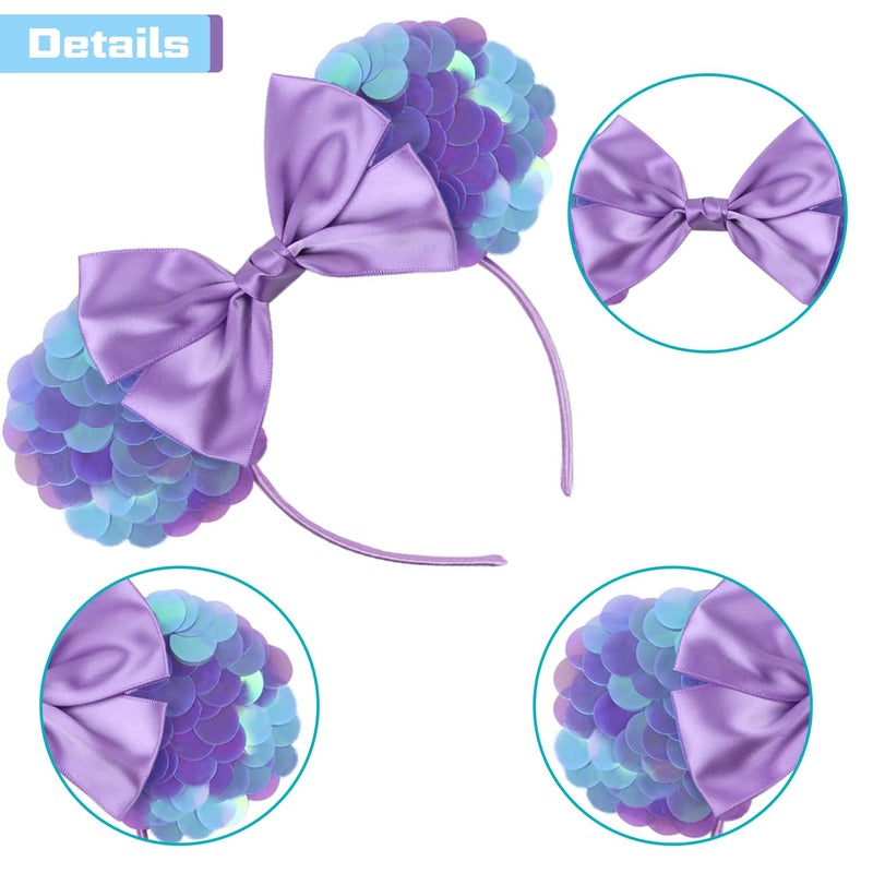 MADO purple mermaid mouse ears headband for women adults kids girls,Princess Park mini ears headbands for women kids girls (purple mermaid) - Image 4